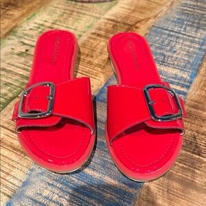 Donald J. Pliner Red Patten Slide Sandals with Buckle